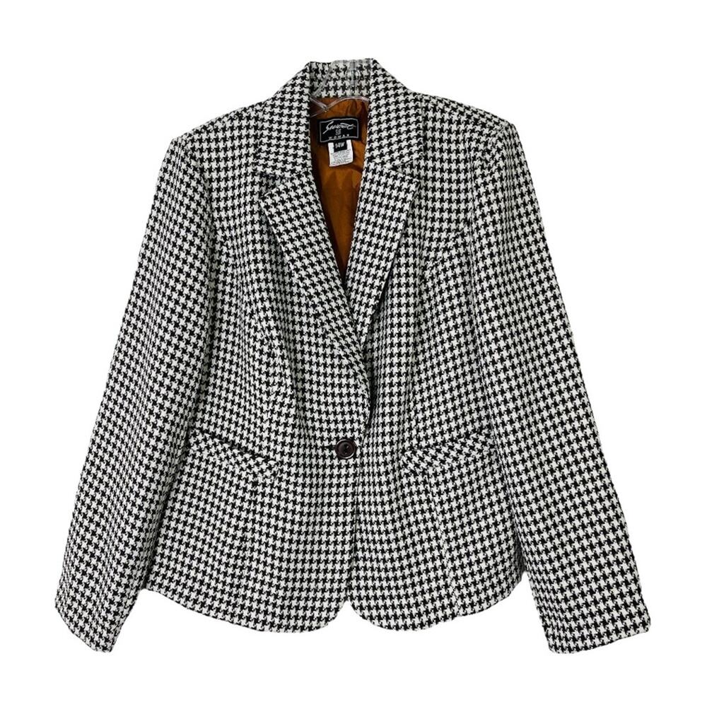 NEW Vintage brown cream houndstooth check button preppy office blazer 14W